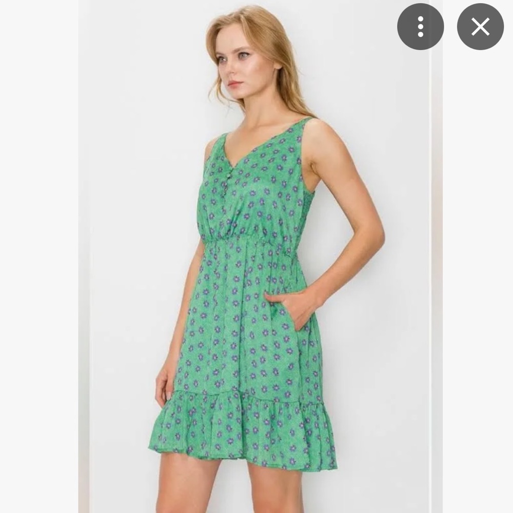 Melloday Dresses | Melloday Floral Ruffle Dress | Color: Green | Size: M | Quali